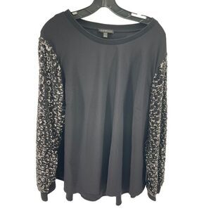 Lane Bryant Womens Pullover blouse shirt Embroidered Metallic sequins Black Size